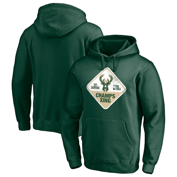 Men's Green Milwaukee Bucks 2021 Hunter Finals Champions Hometown Collection Champs Xing Pullover Hoodie